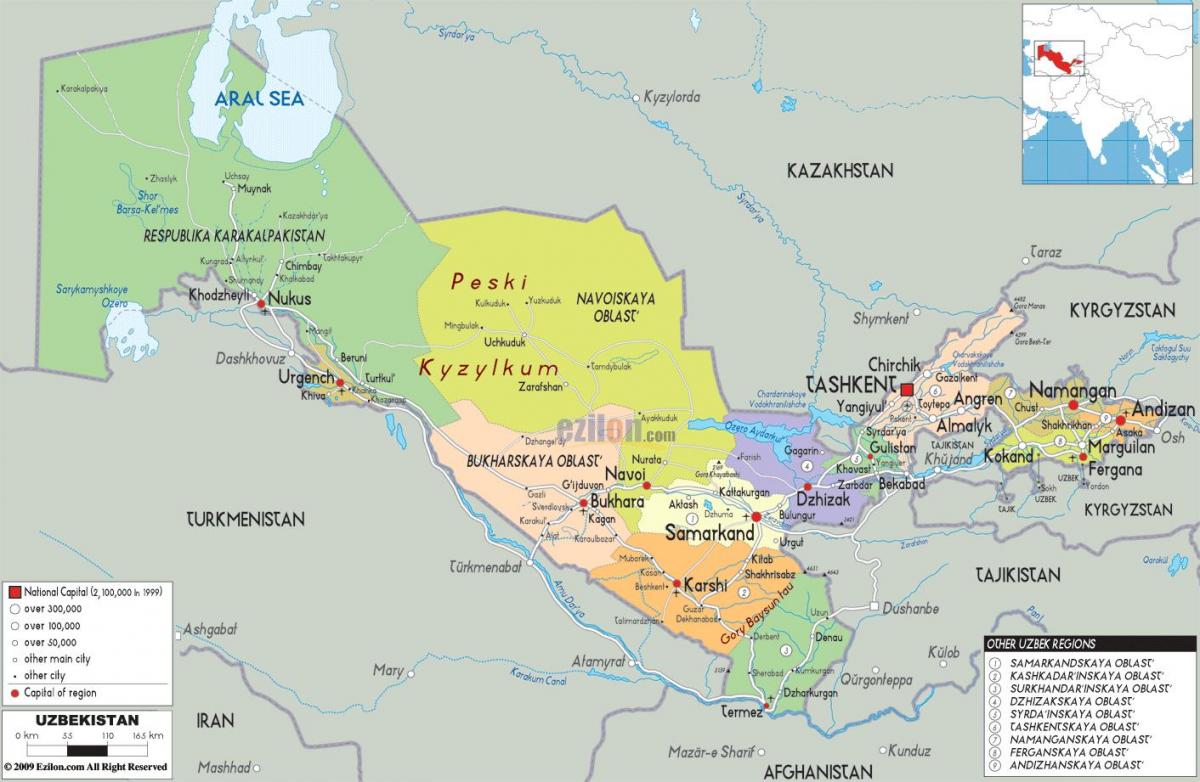kartta Uzbekistan