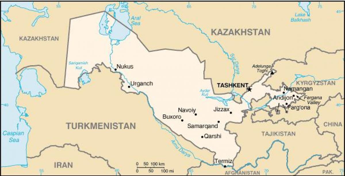 kartta Uzbekistan kaupungeissa