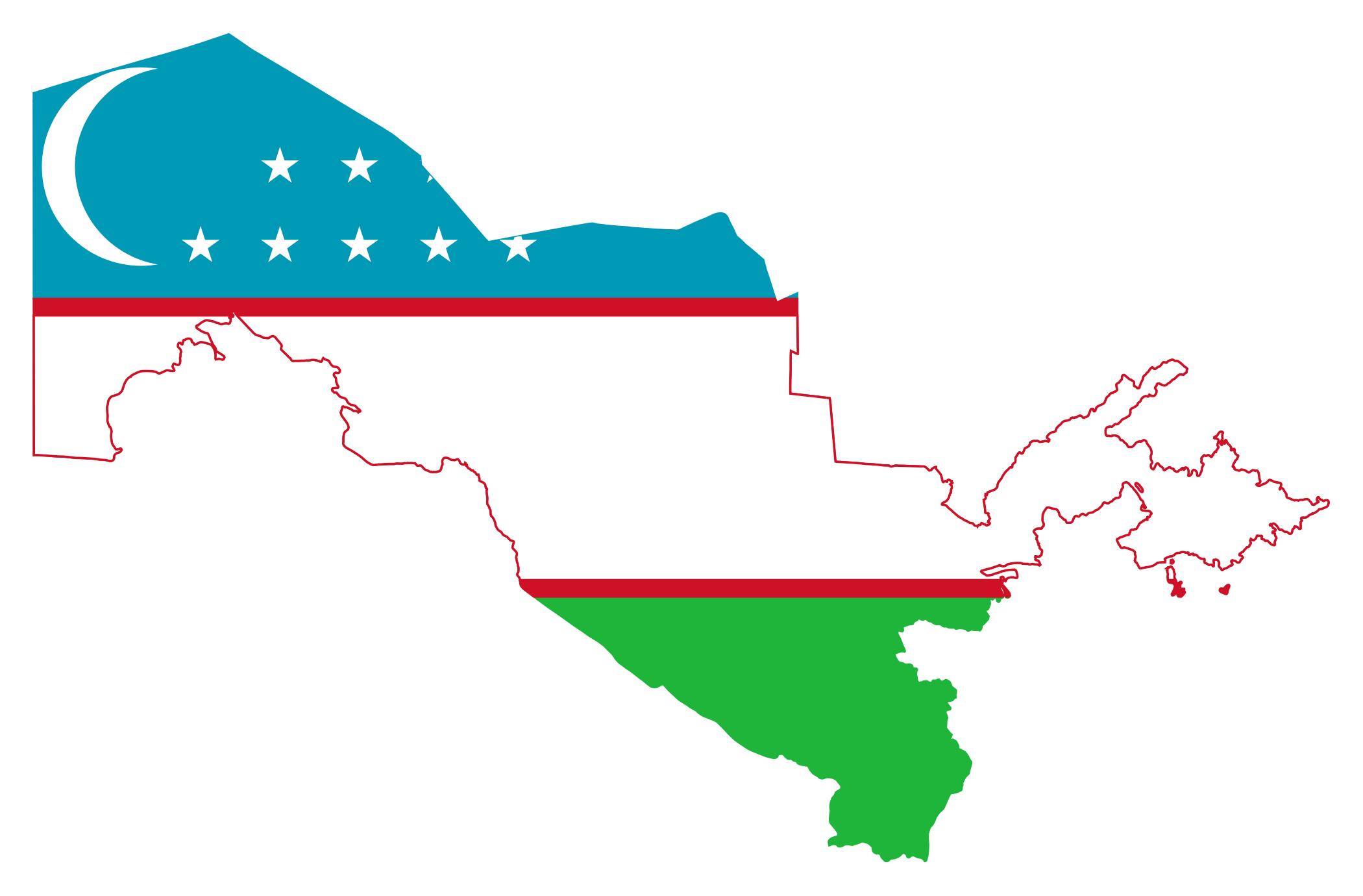 Uzbekistan flag map - Kartta Uzbekistanin lippu (Keski-Aasia - Aasia)
